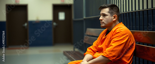 Prisoner in an Orange Jumpsuit Sitting on a Bench.