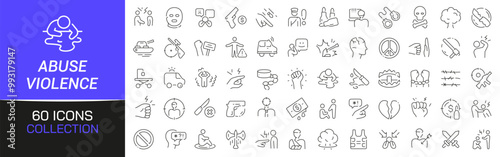 Abuse and violence line icons collection. Thin outline icons pack. UI icon collection. Set of line web pictogram