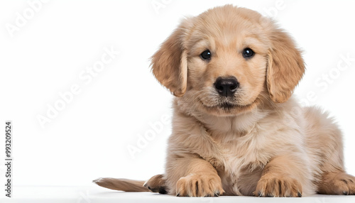 golden retriever puppy on white background