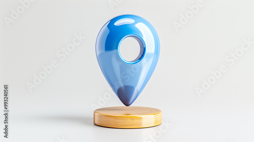 Map pin on wooden base location marker modern design 3D render navigation concept