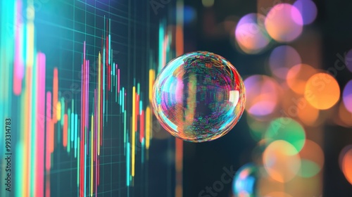 Financial graphs depicting an upward trajectory culminating in a bubble representing the potential dangers of an economic bubble in stock trading