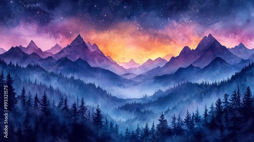 Starry Mountain Landscape at Dusk Generative AI