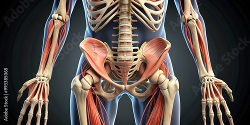 The human skeleton's sturdy base is formed by the iliac crest and pubic bones, providing a solid foundation for the delicate interplay of bone and muscle.