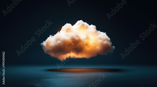 softly glowing illuminated cloud floats in dark night sky, creating serene and magical atmosphere. warm light emanating from cloud adds touch of wonder to scene