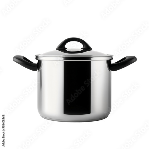 Silver cooking pot with lid isolated on transparent background