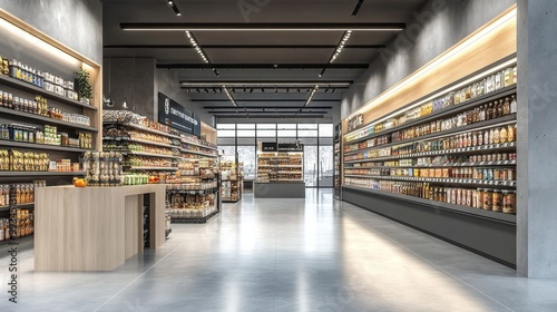 Modern Grocery Store Interior.