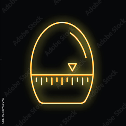 Neon glowing symbol of kitchen timer counting down on a black background