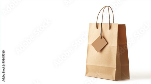 A single shopping bag isolated on a clean white background with a Black Friday sale tag attached leaving space for additional marketing text