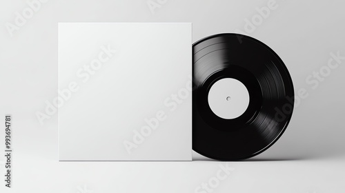 A vinyl record mock up, plain, blank, white sleeve on a white backdrop