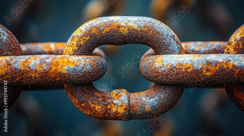 closeup of a rusty metal chain link showcasing the intricate details and texture of aged metal highlighting the concept of strength and durability over time