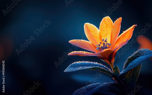 A close-up of a vibrant orange flower illuminated against a dark background, showcasing its delicate petals and natural beauty.