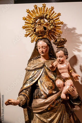 Mother of God of Carmen, gilded and polychrome wood, 17th century, Convent of St. Joseph of the Discalced Carmelites, Girona art museum, Girona, Catalonia, Spain