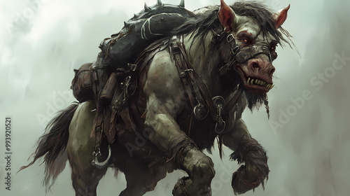 A very rugged goblin centaur half horse half human. Centaur. Illustration