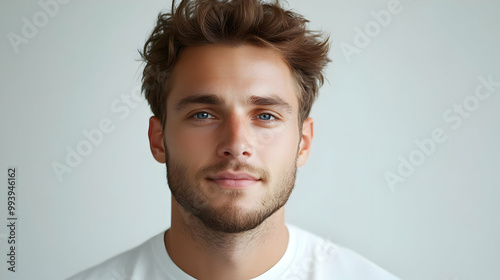 Portrait of a Young Man with Blue Eyes and a Light Beard - Realistic Image