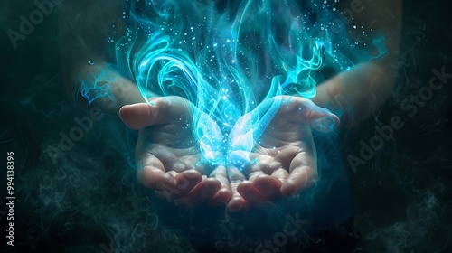 Wrists emitting a flow of spiritual power or magically elements on the palms