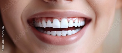 Close-up of a smiling woman with teeth gems