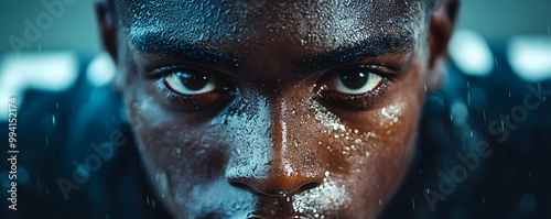 Close-up Photo of Athlete with Sweat Dripping Down Face Shows Intensity of Workout