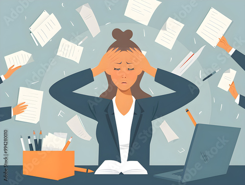 Stressed person surrounded by toxic work environment, feeling overwhelmed and trapped in negativity daily.