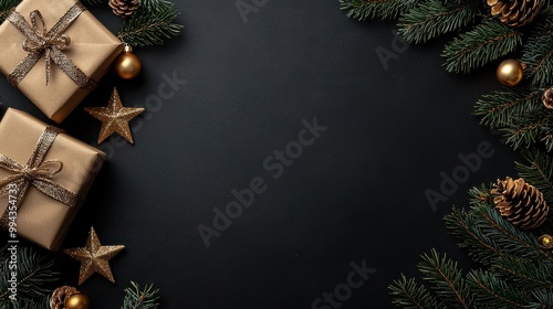 A black background with two gold boxes and a star. The image has a festive and celebratory mood