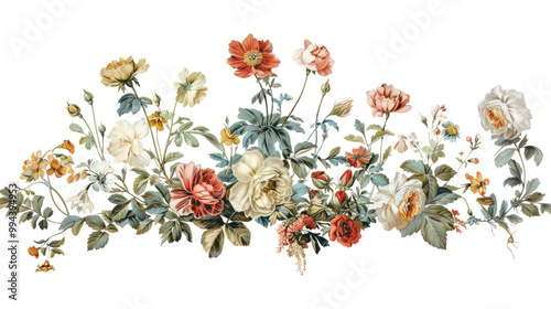 PNG Flowers borders art illustration painting.