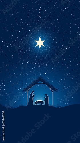 Starry night in Bethlehem, birth of Jesus Christ in humble barn shines like light in dark, creating beautiful nativity scene by manger, where wonders of astronomy meet spirit of Christmas, religion.