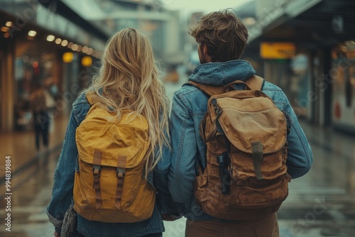 Adventurous Young Couple Arrives at Airport, Eager to Explore Their New City Destination