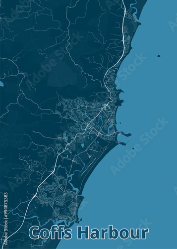 Coffs Harbour, Australia artistic blueprint map poster