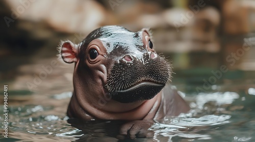 Happy Pygmy Hippo Smiling in Natural Habitat.