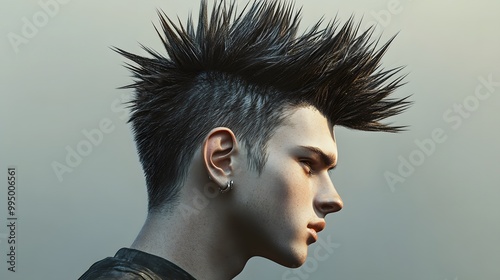 Men spiked hairstyle with a modern twist, hyper real, high quality, sharp images, graphic, illustration