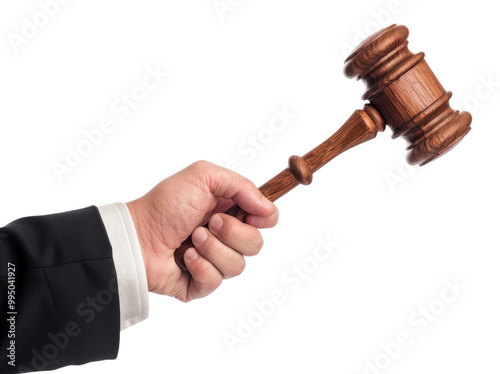 Hand with gavel isolated on transparent background