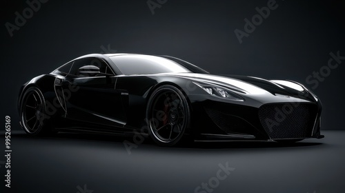 Black generic unbranded luxury sport car on a black background, banner, illustration ai generative