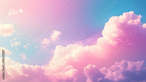 Vibrant panorama featuring a clear blue pink and purple sky with white clouds providing ample copy space Ideal for summer themed landscapes and colorful sky illustrations