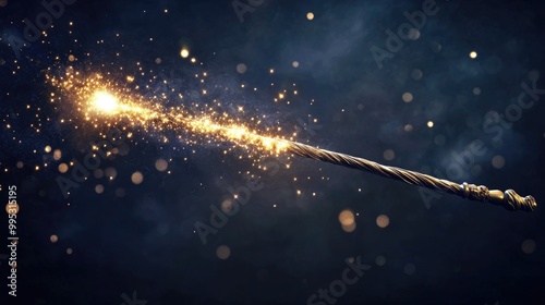 Fantasy magic wand with sparkling effects emitting light against a dark background perfect for creative or mystical themes