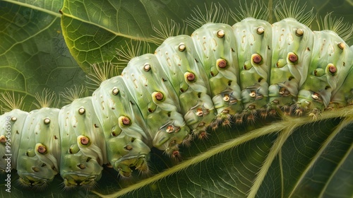 Silkworm feeding on leaves