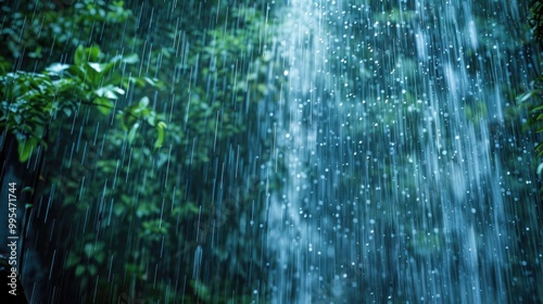 Rainwater streaming at waterfall s bottom in the monsoon