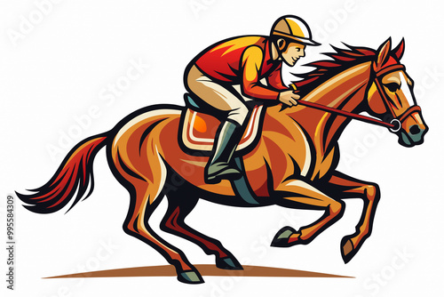 Champion Jockey Leading Horse to Victory – Ideal Visual for Racetrack Events, Horse Racing Ads, and Posters