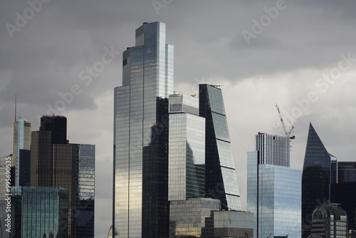 London financial district cityscape, London Architecture, London Skyline, Office Buildings, England United Kingdom Britain, Aerial panoramic view of The City of London cityscape Urban skyline