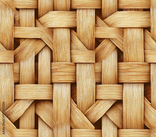 6. Woven basket texture pattern with intricate crisscrossing strips in natural wood tones 