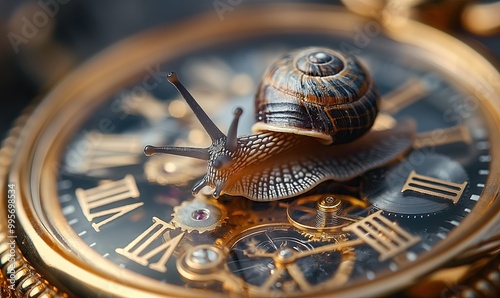 Snail on the dial. slow time concept