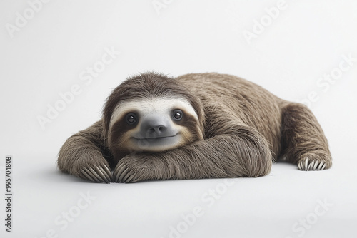 A sloth resting comfortably on its stomach, appearing calm and unhurried. Sloth Resting on Its Stomach