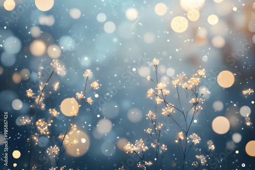 冬の花火と雪の輝きが広がる幻想的な背景画