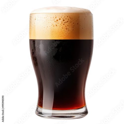 Dark Beer in a Glass with Foam on Top