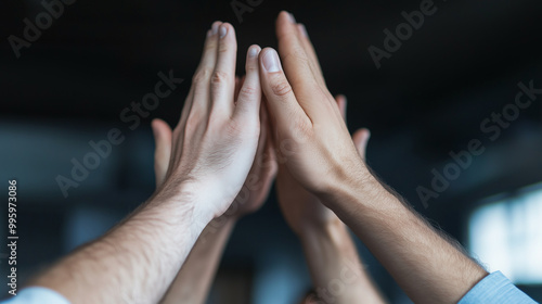 Team celebrating a business milestone with high-fives and smiles success, business, entrepreneurship, achievement, teamwork