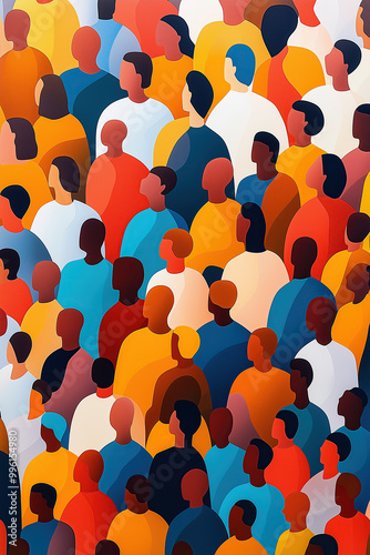 Colorful diverse people crowd art pattern. Multi-ethnic community, big cultural diversity group background illustration in modern style.