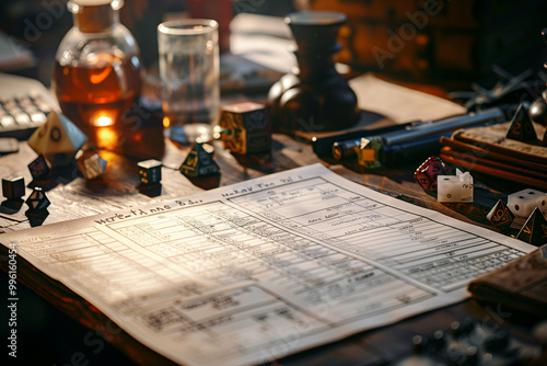 Role Playing Character Sheet Highlighting Attributes Skills and Magic Abilities for Fantasy Tabletop RPG Games Adventure