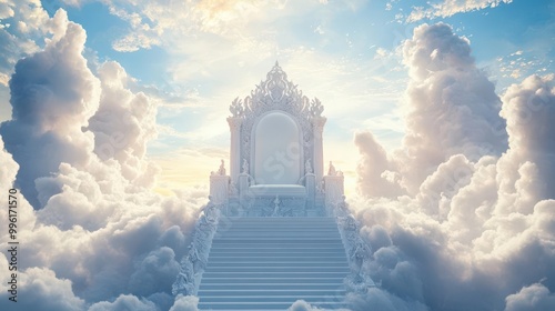 majestic white throne in the midst of heavenly clouds divine kingdom of god concept illustration