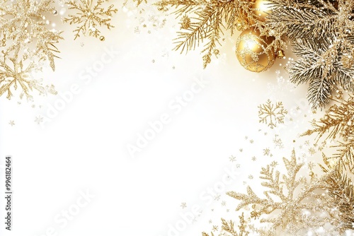 Christmas frame in gold with elegant design on solid white background, single object