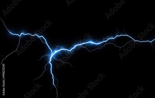 electric blue lightning bolts against black background dynamic natural electricity concept