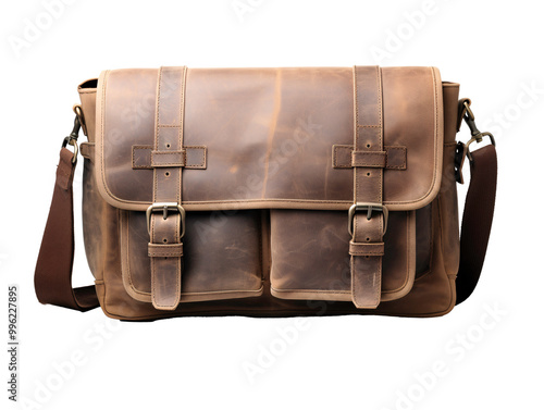 a brown leather messenger bag