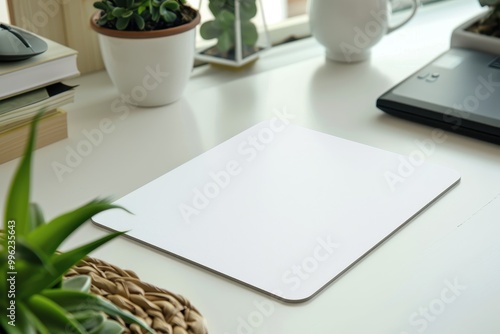 Blank mousepad on white table suitable for mockup photo